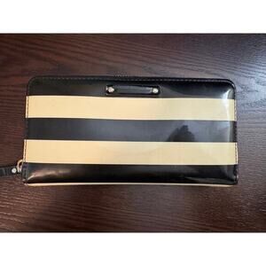 Kate Spade Penn Valley Neda Striped Black Ivory Zip Around Wallet